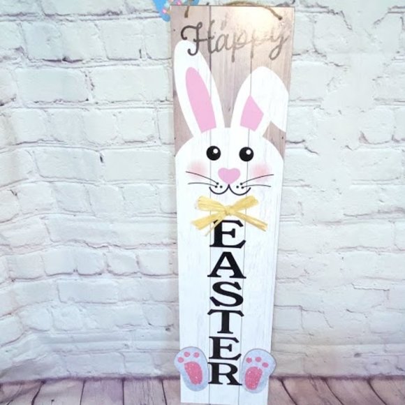 HAPPY EASTER Sentiment Holiday Wooden Wall Bunny Decor Decorations - Picture 2 of 3